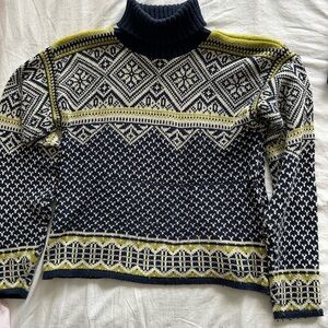Navy and Yellow Patterned Turtleneck Sweater